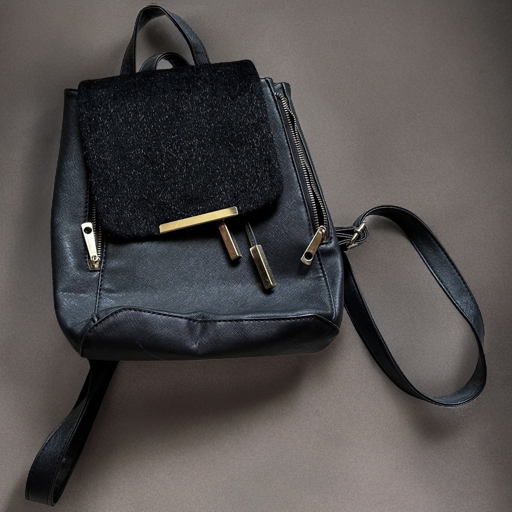 Mini Backpack with Faux Fur and Leather